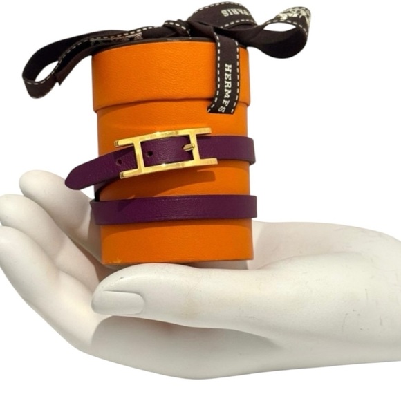 Hermes Behapi Double Tour Swift Leather Purple and Orange Hapi Closure Bracelet - Picture 7 of 13